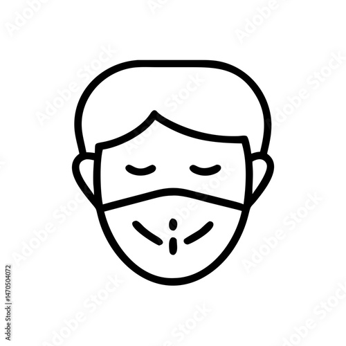 Icon of person wearing protective medical face mask for health and safety. Simple linear illustration representing hygiene and disease prevention concept