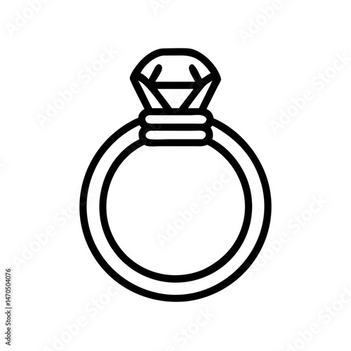 Diamond solitaire engagement ring line art icon, perfect for wedding planning, anniversary and love concept, isolated on white background, simple graphic element