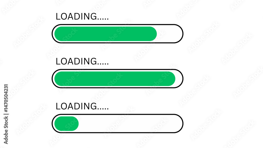 Obraz premium Horizontal loading bars showing different progress levels with “LOADING...” text above each to indicate status