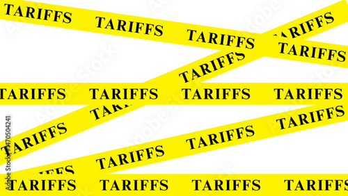 Tariffs warning tape concept symbolizing trade restrictions, economic barriers, and global commerce tension

