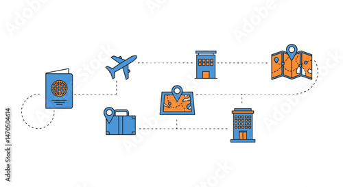 Travel illustration showing passport, airplane, and map elements  