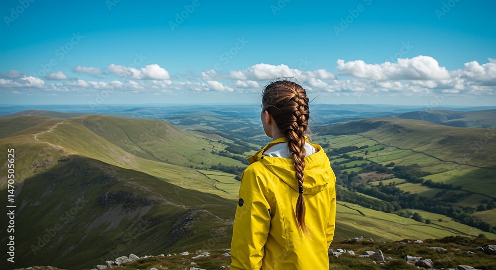 Fototapeta premium Braided Hair, Mountain Vista: A Moment of Solitude