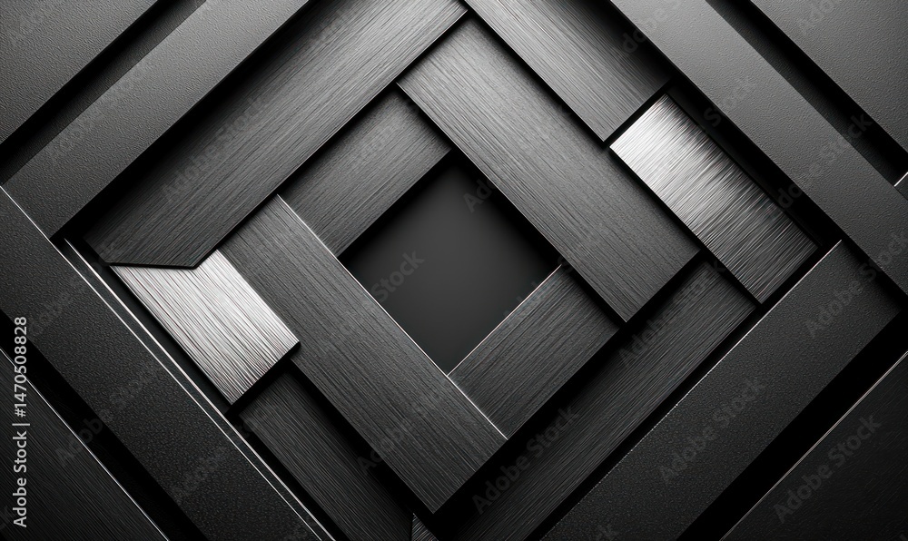 Abstract dark metallic geometric pattern with brushed metal textures, creating a complex interwoven design Abstract dark metallic geometric pattern with brushed metal textures, creating a complex interwoven design