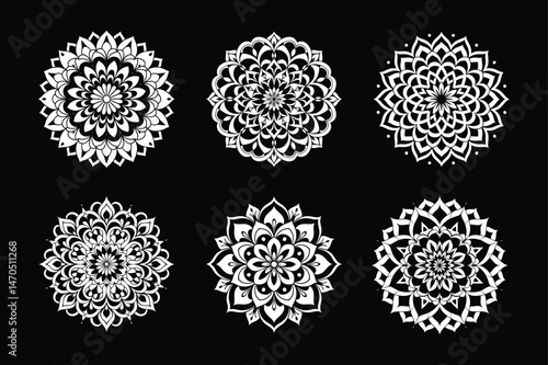 lack and White Mandala Floral Patterns Collection