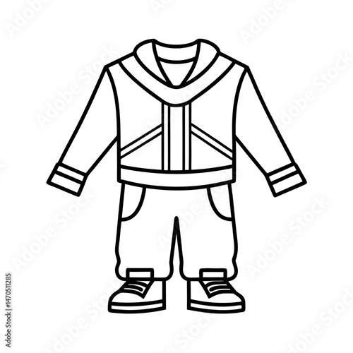 Classic Hip Hop Streetwear Costume Line Art Vector