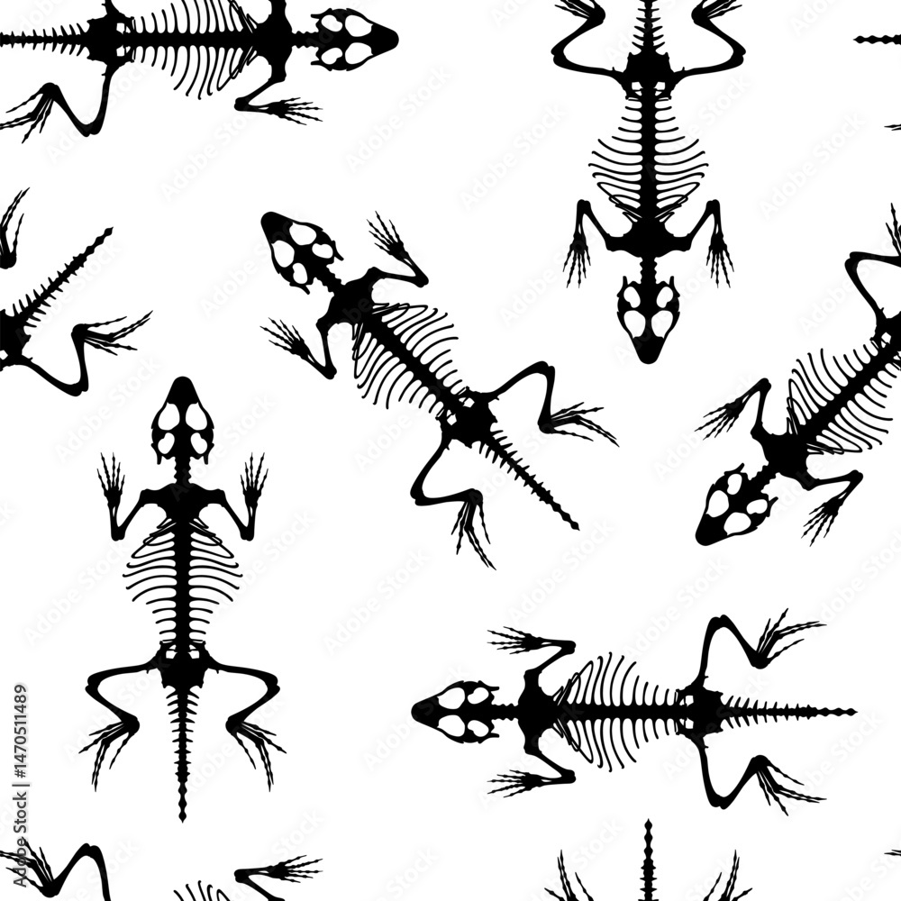 Seamless Pattern for Halloween. Skeletal system of animals. Black lizard bone structure isolated on a white background.
Seamless Pattern for Halloween. Skeletal system of animals. Black lizard bone structure isolated on a white background.