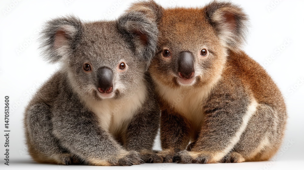 Two adorable koalas sitting together, isolated on a background Two adorable koalas sitting together, isolated on a background