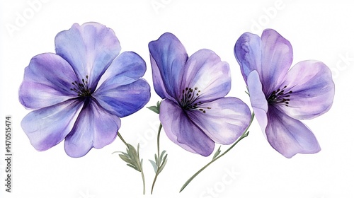 Exquisite Violet Wildflower Watercolor Floral Isolated Image