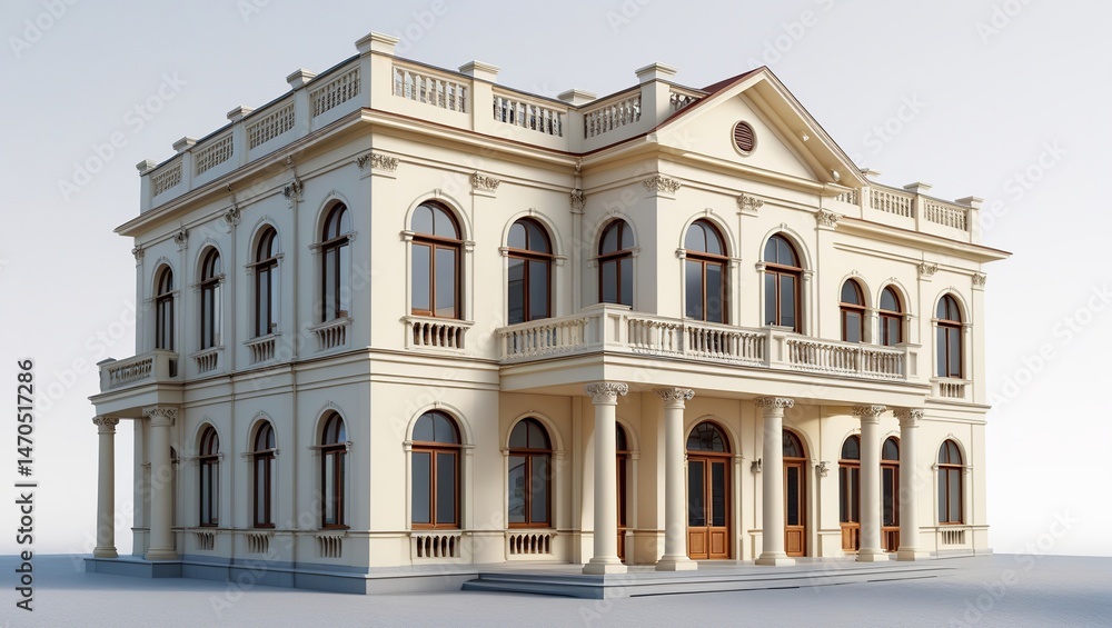 Fototapeta premium Elegant Classical Villa with Arched Windows and Columns 