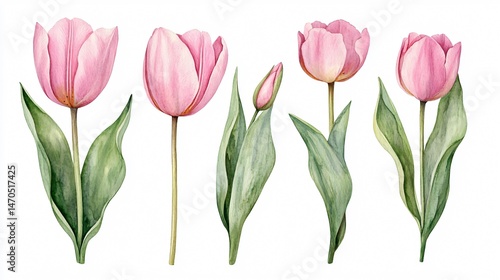 Wallpaper Mural Exquisite Watercolor Bouquet with Pink Tulips, Rose, and Leaves Torontodigital.ca