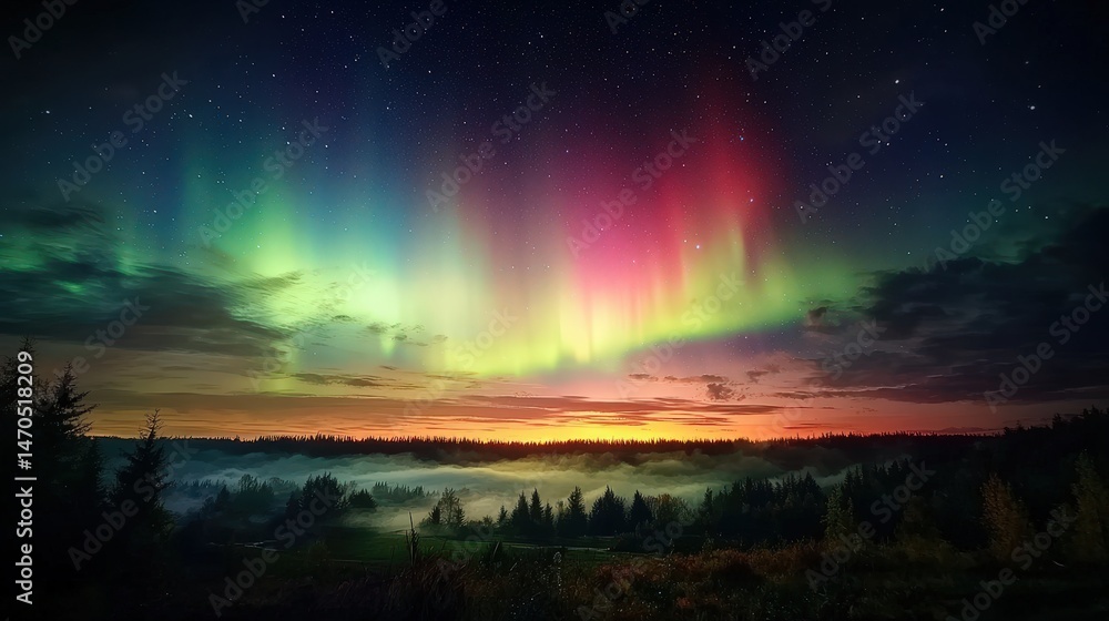 Dynamic timelapse of aurora borealis over scenic landscape nature's dazzling light show at dusk Dynamic timelapse of aurora borealis over scenic landscape nature's dazzling light show at dusk