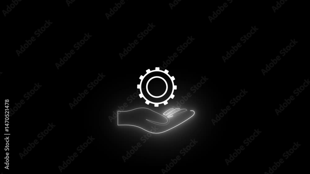 White color Glowing neon hand care setting icon . on black background,, White color Glowing neon hand care setting icon . on black background,,