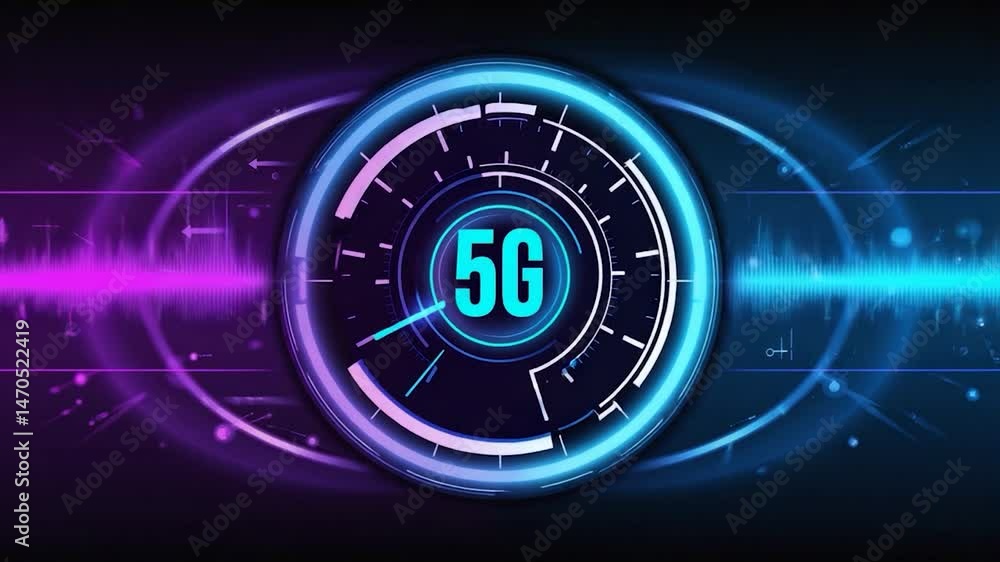 Futuristic 5G technology dashboard, abstract digital interface, sound waves background Futuristic 5G technology dashboard, abstract digital interface, sound waves background