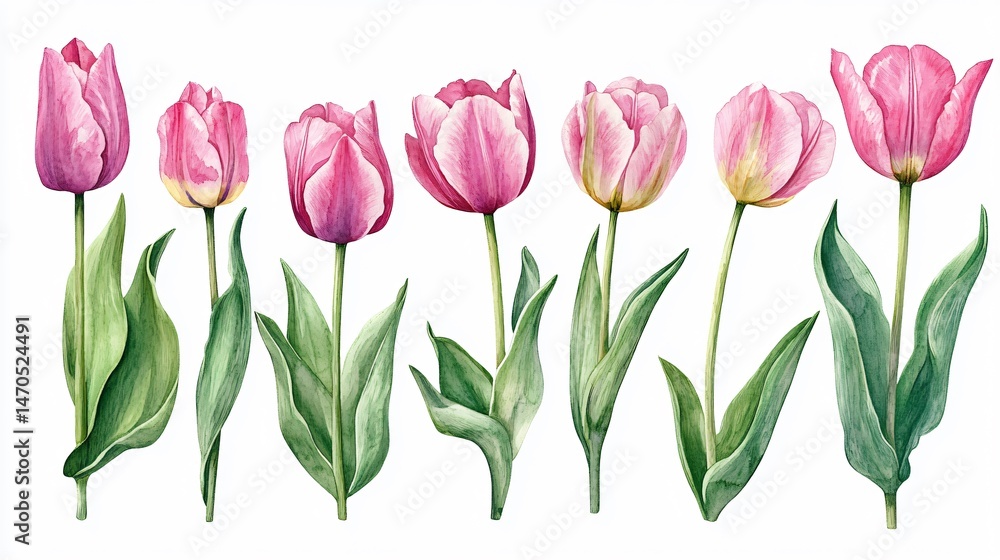 custom made wallpaper toronto digitalVibrant Watercolor Tulips Set: Floral Botanical Illustration for Creative Projects