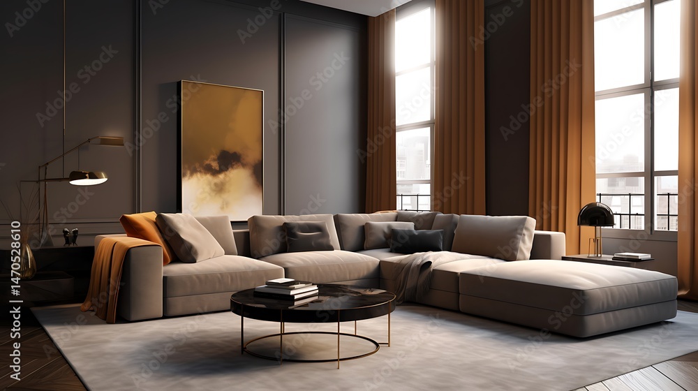 Fototapeta premium The Interior Design and Exquisite Furniture Pieces of a Cozy and Stunning Living Room Decor