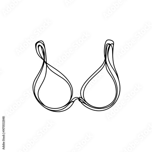 Stylized line art illustration of a women's bra in minimalist design on a clean white background, fashion concept of clothing brand or lingerie shop