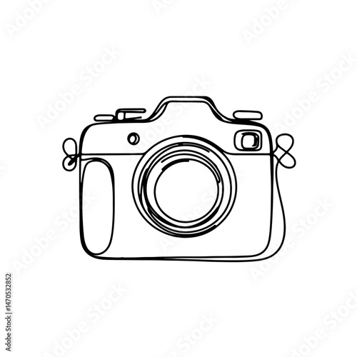 Minimalist line art camera illustration on a clean white background, representing photography and creative concepts for modern design, concept of photography studio or art supply