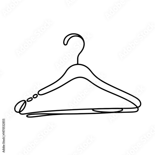 Minimalistic line art clothing hanger on a clean white background, representing organization and style, concept of fashion retail or interior design