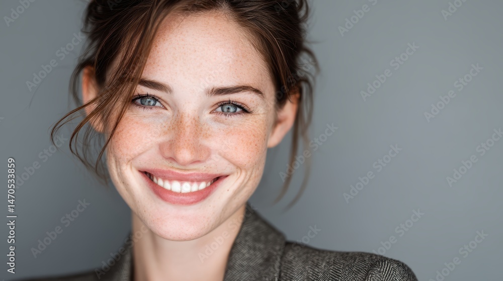 A close-up portrait of a smiling businesswoman, isolated on a background A close-up portrait of a smiling businesswoman, isolated on a background