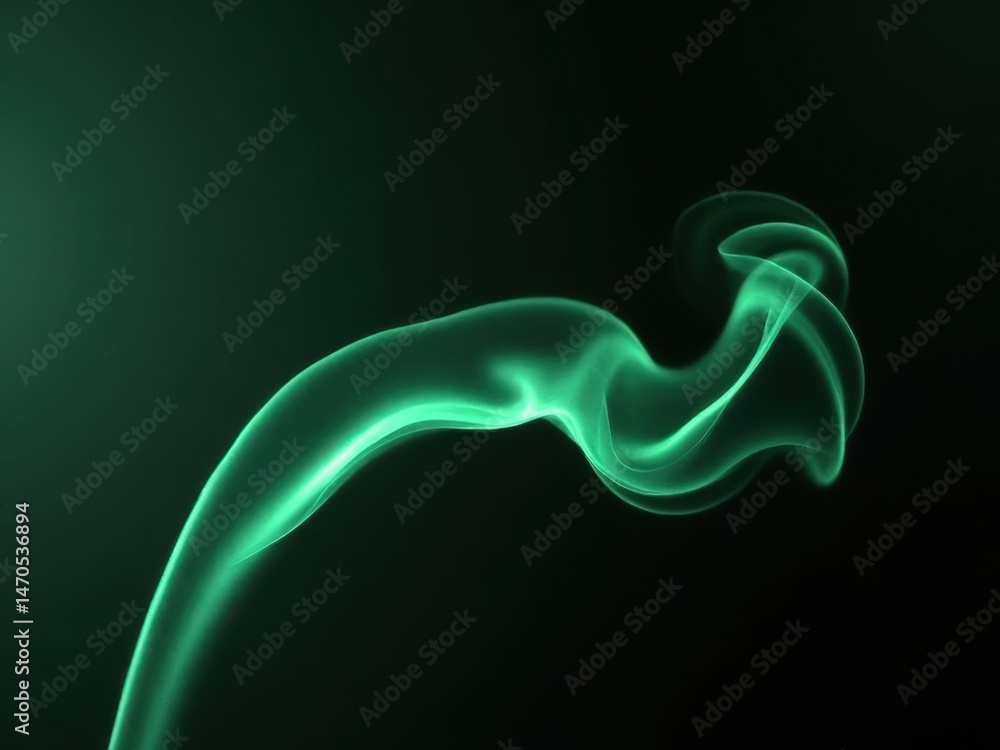 Delicate green smoke swirls effortlessly against a dark backdrop, creating a sense of motion and tranquility, perfect for artistic themes and creative applications.