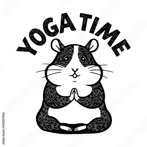 hamster sitting in a lotus pose, yoga time sketch, meditation
