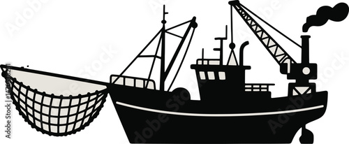 Fishing Trawler Boat Vector Illustration