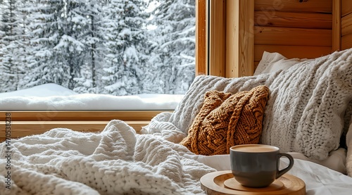 Winter Cabin Escape Embrace Cozy Comfort and Serenity with Snowy Forest Scenery Outside Window