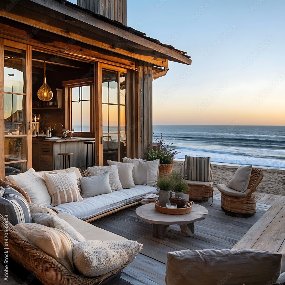 Fototapeta premium Dream modern villa with infinity pool and breathtaking ocean sunset view high resolution picture