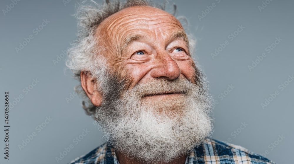 Obraz premium A happy old man smiling and laughing, looking away, isolated on a background