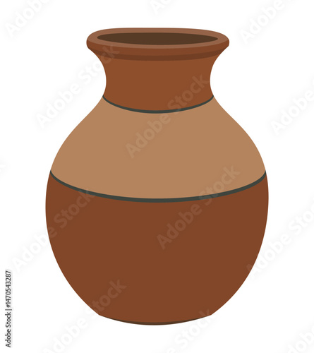 Illustration of a simple traditional clay pottery vase with smooth texture and design