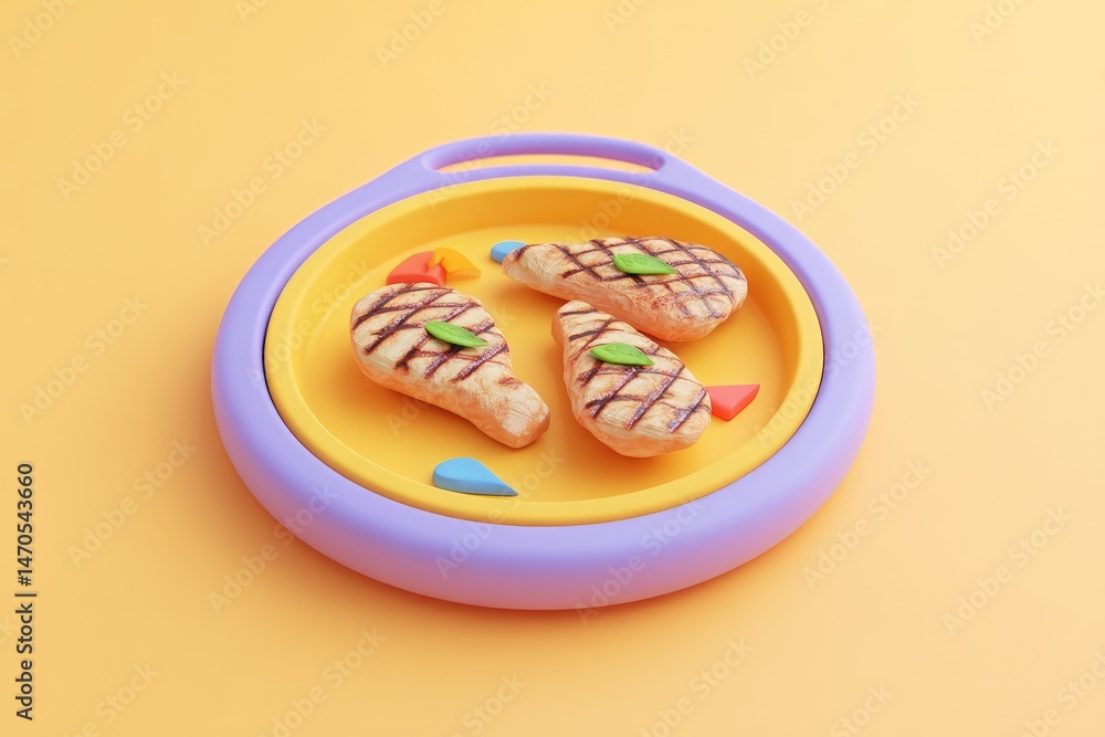 Grilled Chicken with Minimal Food, and Yellow Background. Grilled Chicken with Minimal Food, and Yellow Background.
