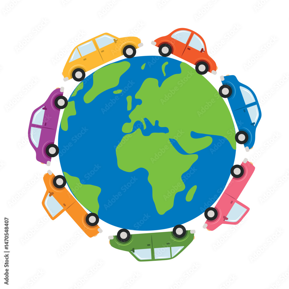Fototapeta premium different cars drive around the world isoalted vector illustration