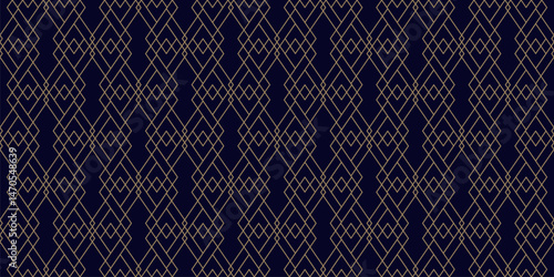 Golden vector geometric lines seamless pattern. Luxury minimalist texture with diamonds, outline rhombuses, linear grid. Abstract black and gold elegant background. Art deco style. Trending geo design