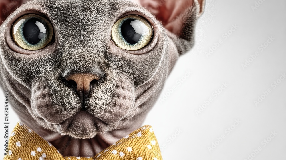 Obraz premium Funny Egyptian Sphynx cat wearing a bow tie, isolated on white background
