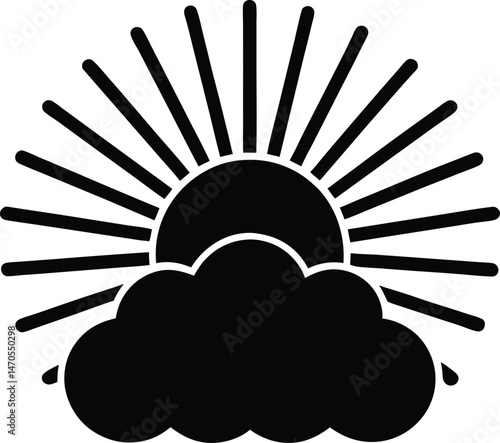 sun rays through clouds icon vector illustration