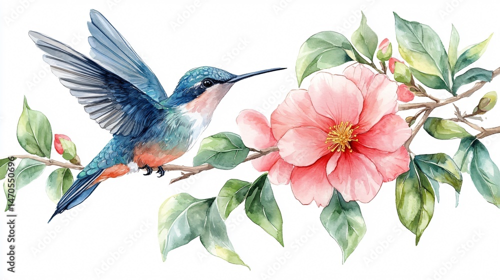 Obraz premium Vibrant Blue Tropical Bird Watercolor on White Background