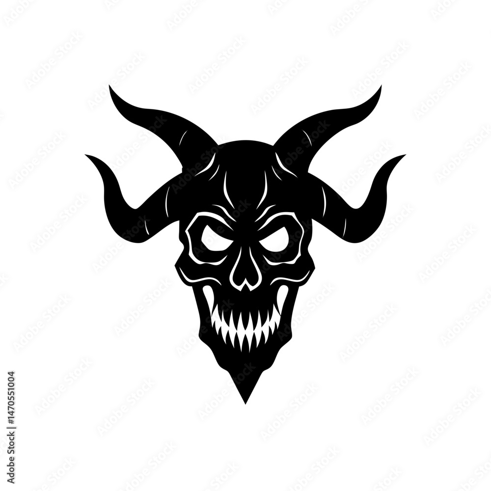 Fototapeta premium demon s horned skull silhouette on white 