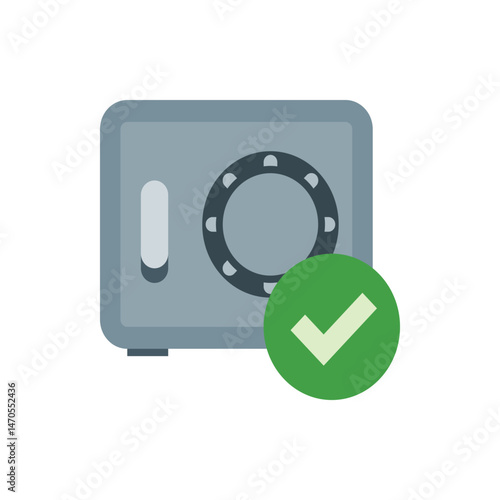 A safe with a circular combination lock and a green check mark indicating security and approval status