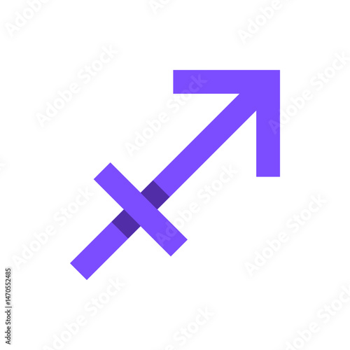 Stylized sagittarius zodiac sign in shades of purple on a white background in simple vector design