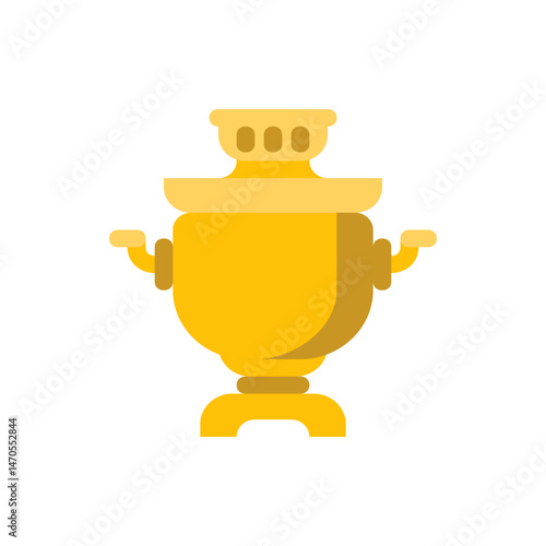 Illustration of a golden samovar with handles and a top with three holes on a white background view
