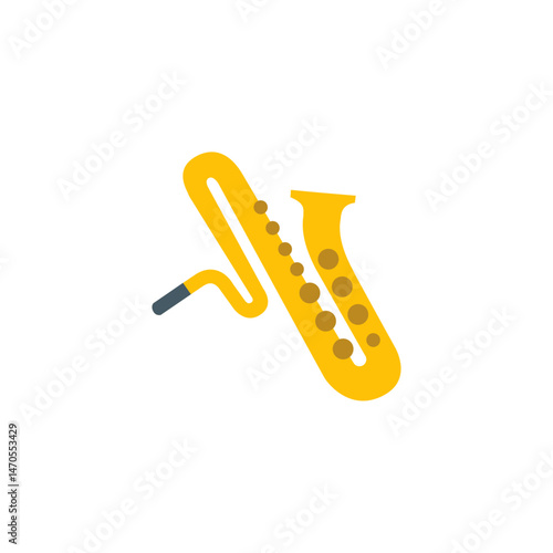 Illustration of a golden saxophone with visible keys and mouthpiece on a white background plain image