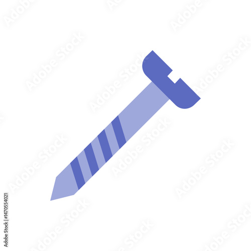 Illustration of a light blue screw with a flat head and a pointed tip on a white background image view