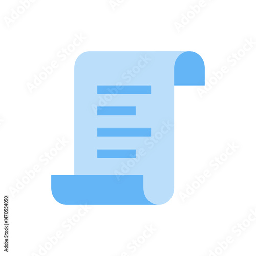 A light blue document with horizontal lines and a curled bottom edge on a white background image view