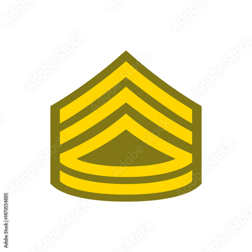 Illustration of an army rank insignia featuring gold stripes on an olive green background with sharp edges