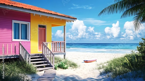 Wallpaper Mural Raised house on beach against peaceful sea view high resolution picture Torontodigital.ca