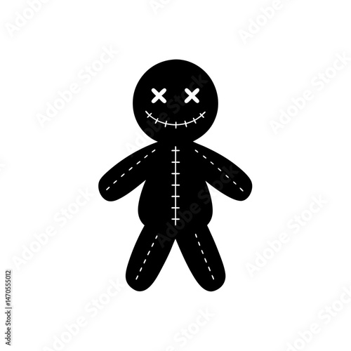 voodoo doll with cross stitch icon on white 