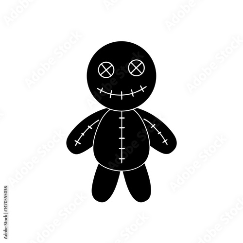 voodoo doll with cross stitch icon on white 