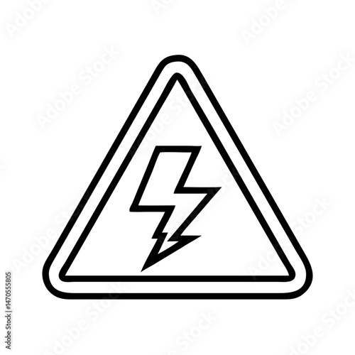 Line icon of lightning bolt in warning triangle, high voltage electric danger symbol, black outline style, concept of electrical safety alert