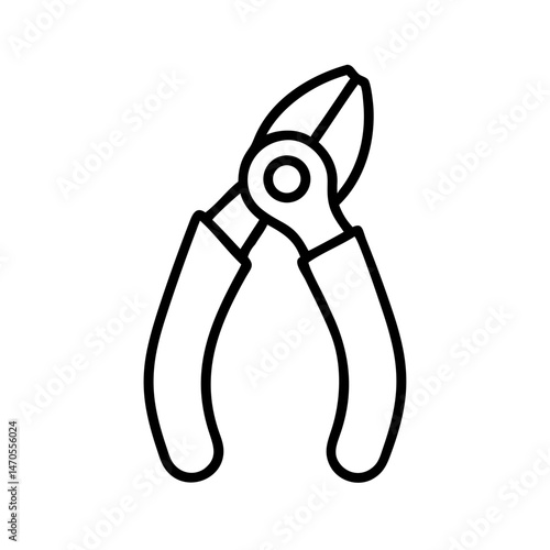 Line icon of cutting pliers or wire cutters with ergonomic handles, black outline style, concept of electrical tools and cable trimming work