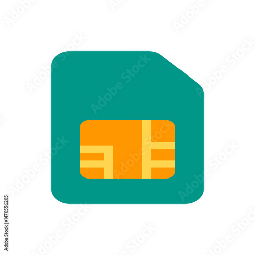 Illustration of a teal sim card with a gold chip showing connectivity and communication technology use